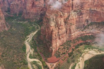 aerial photo of brown cliff